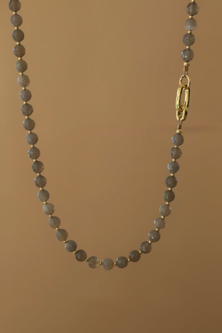GREY MOONSTONE BEADED LINK NECKLACE