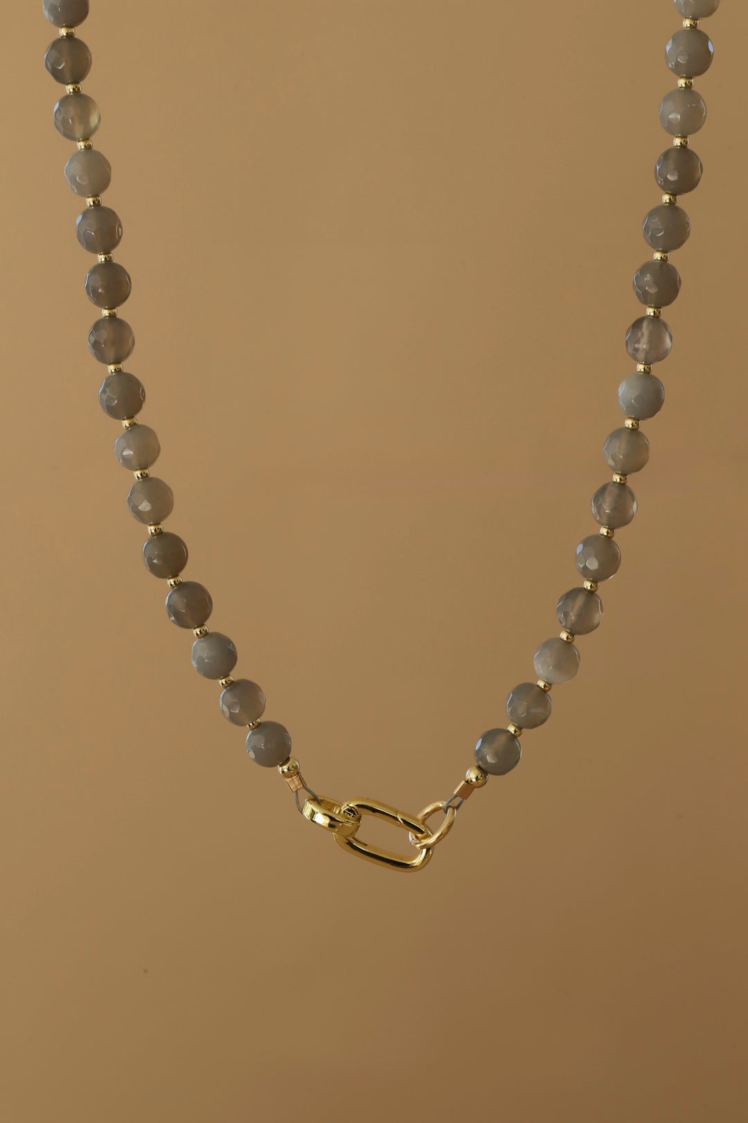 GREY MOONSTONE BEADED LINK NECKLACE