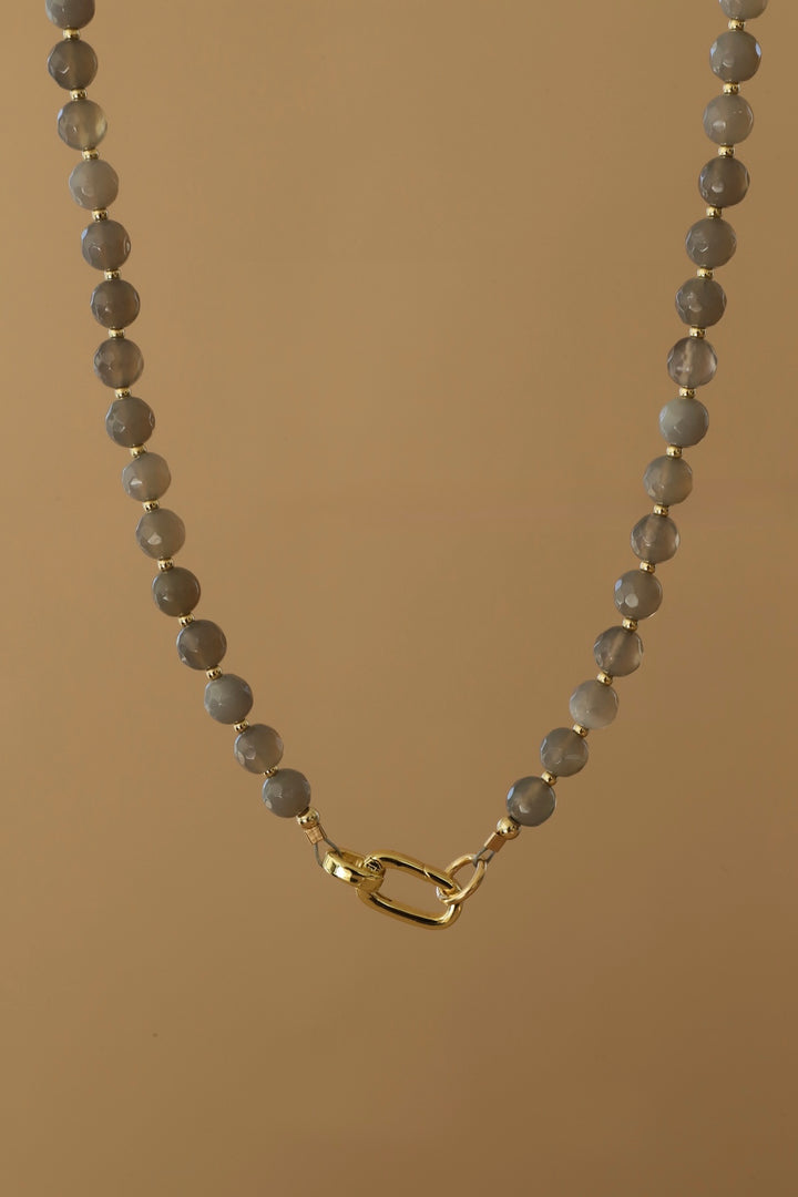 GREY MOONSTONE BEADED LINK NECKLACE