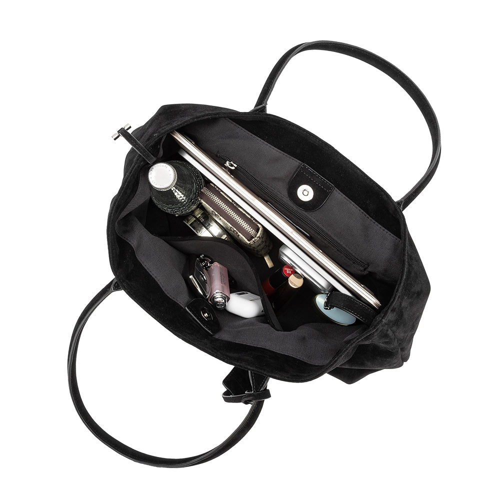 IRENE VEGAN SUEDE TOTE - BLACK