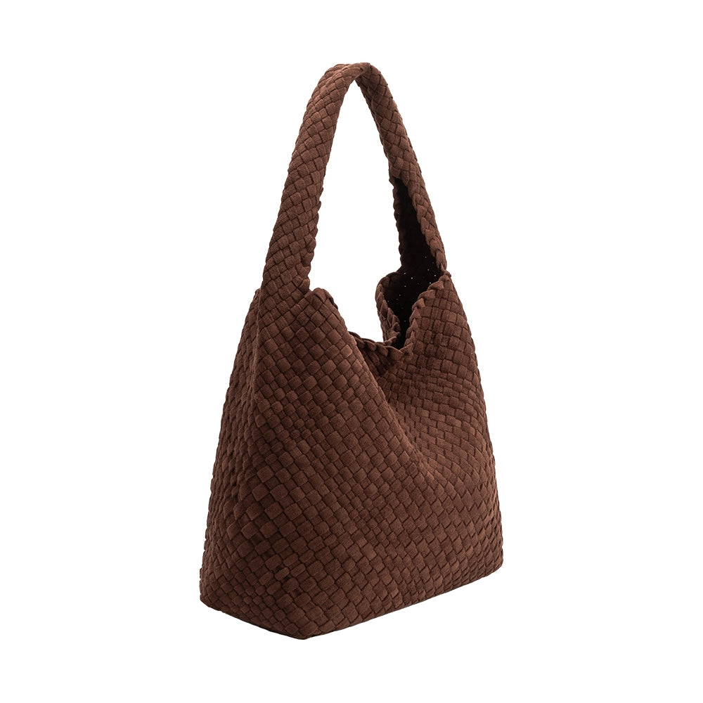 JOHANNA TOBACCO SUEDE WOVEN TOTE