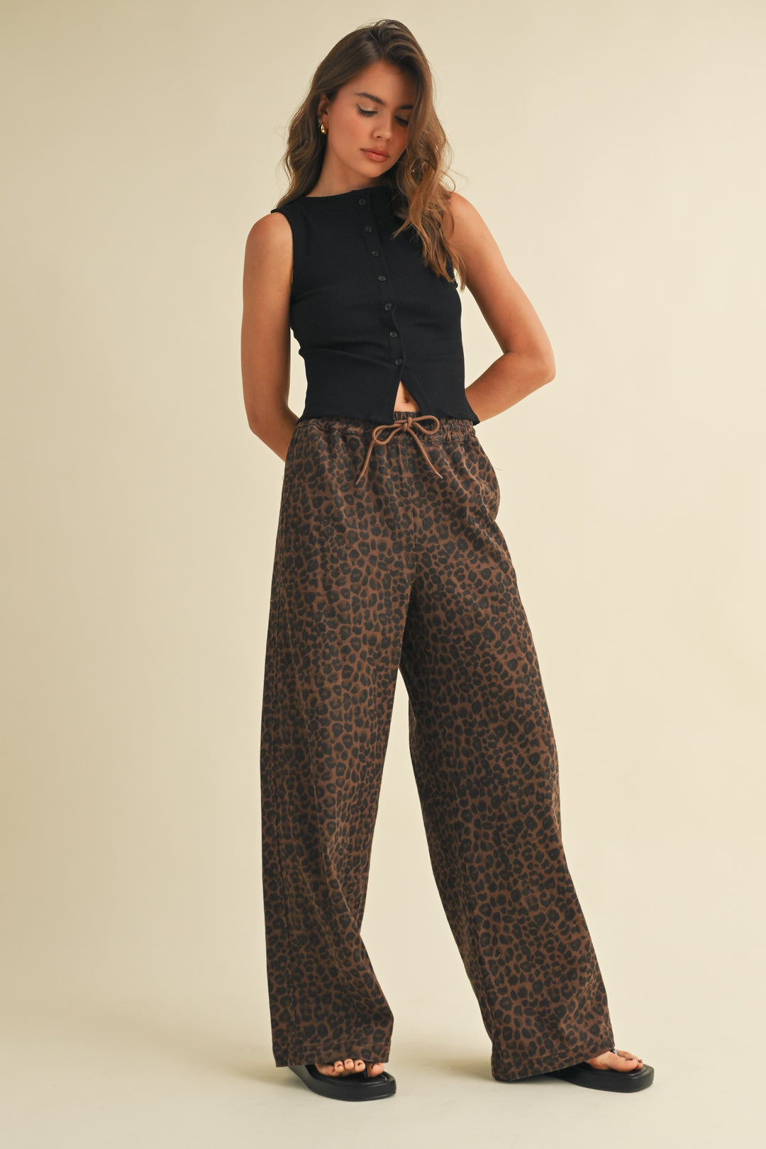 LEOPARD DENIM TRACK PANT