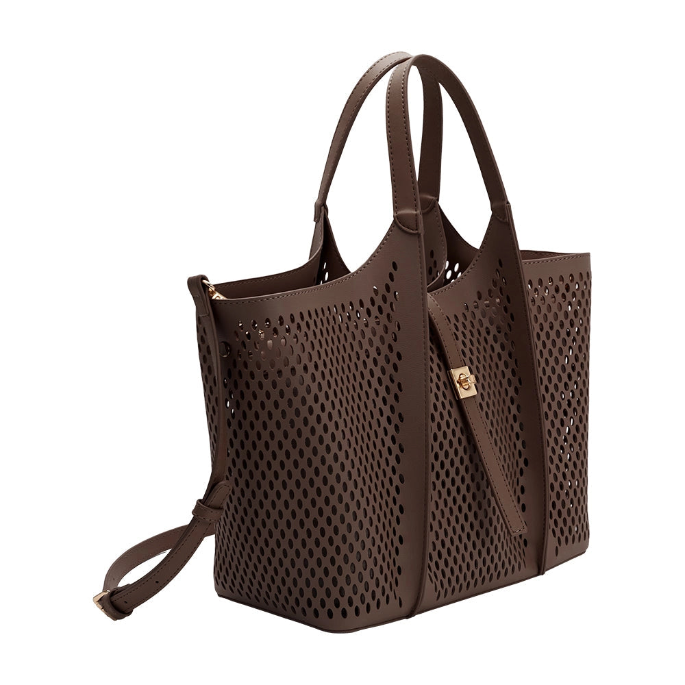 MALIA LASER CUT TOTE - CHOCOLATE
