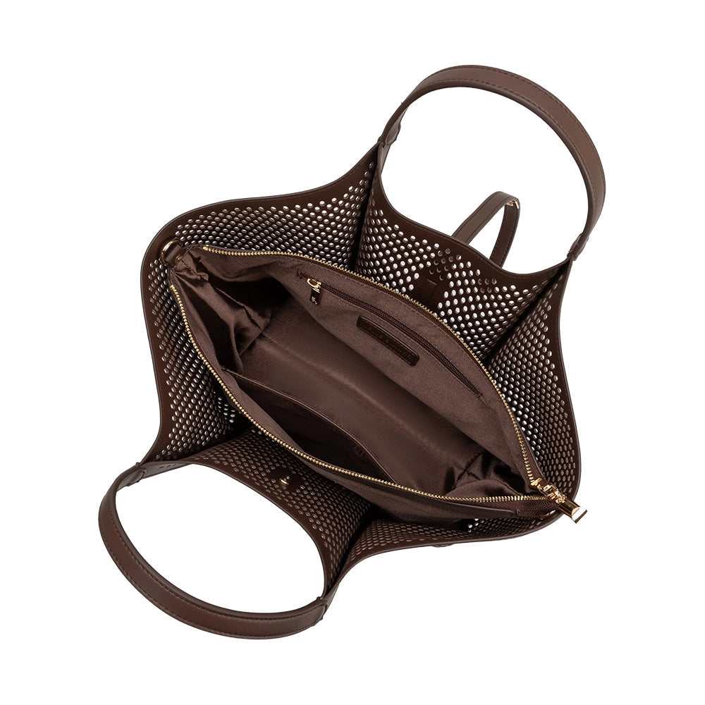 MALIA LASER CUT TOTE - CHOCOLATE