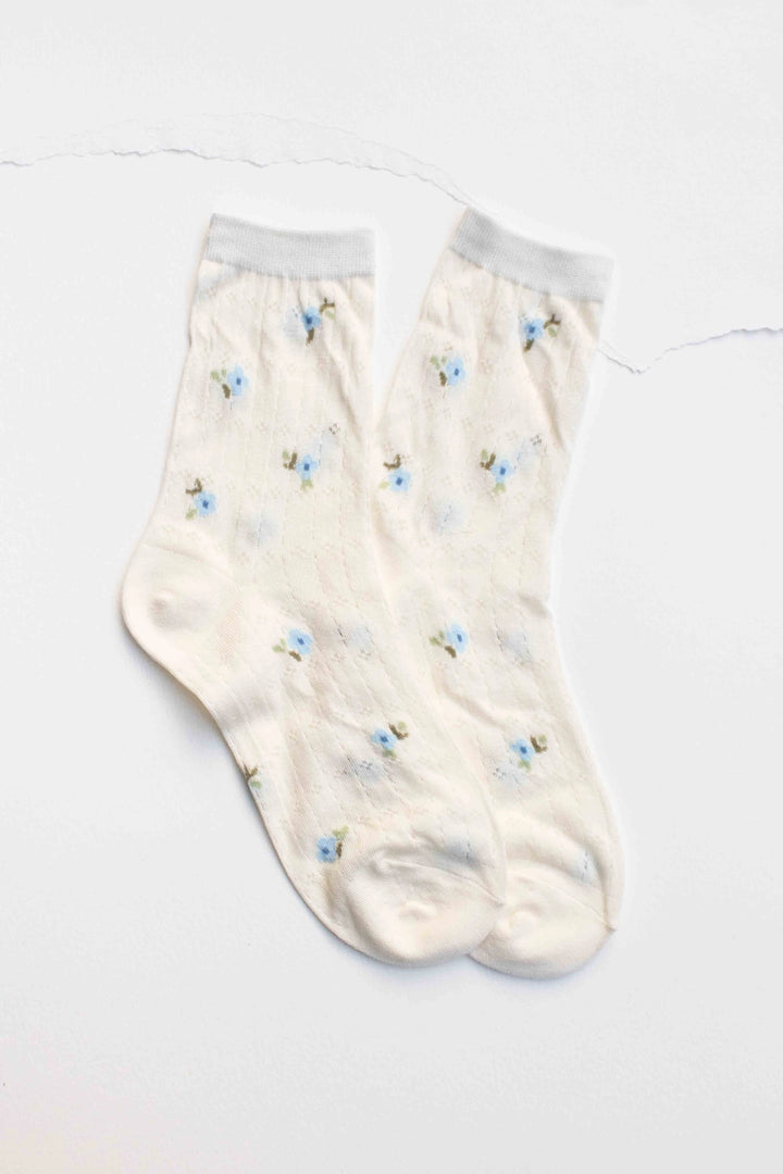 MINI FLORAL POINTELLE SOCKS - CREAM