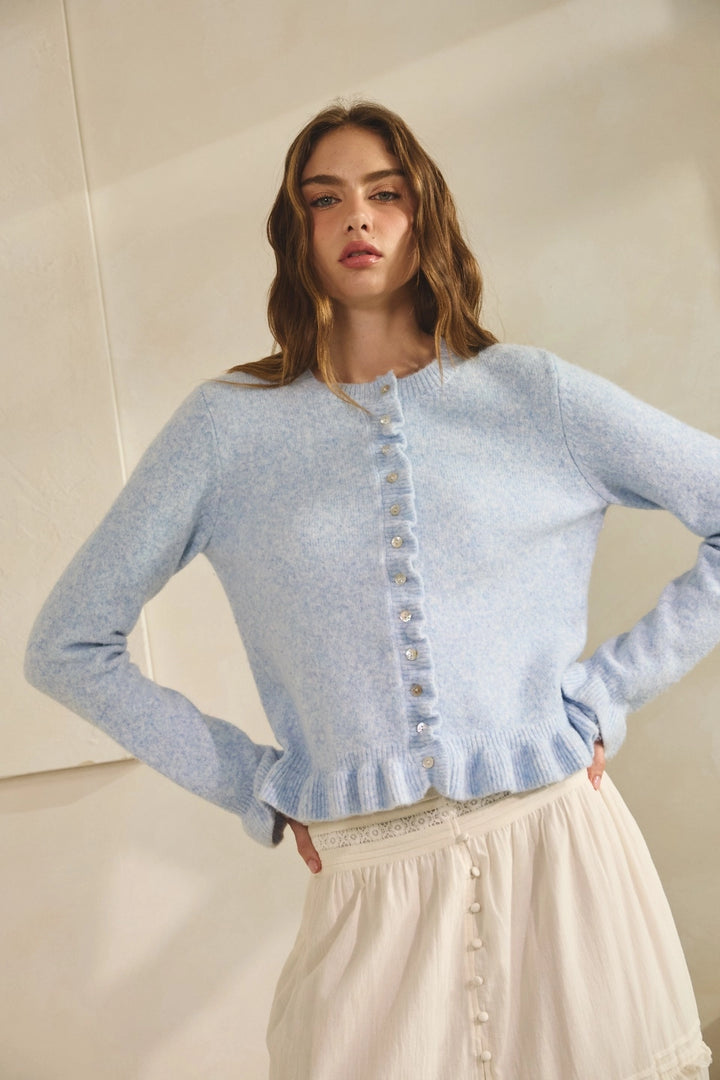 NEVE RUFFLE CARDIGAN - BLUE
