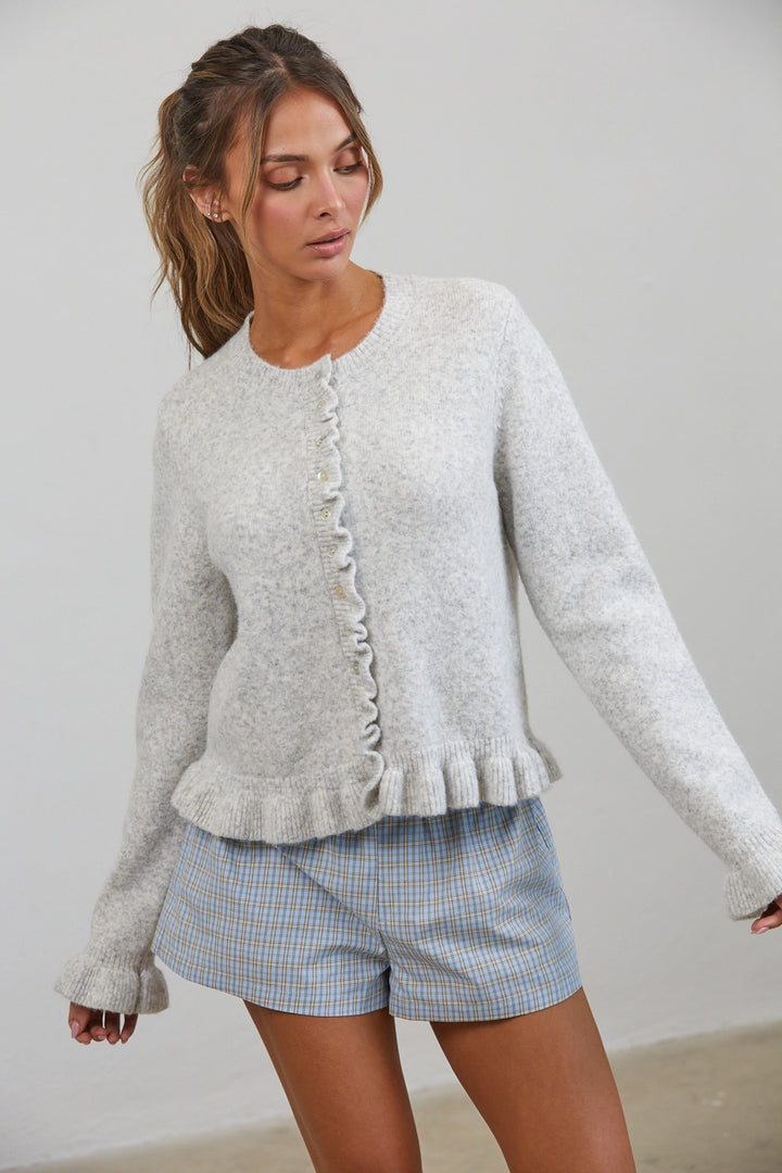 NEVE RUFFLE CARDIGAN - OFF-WHITE