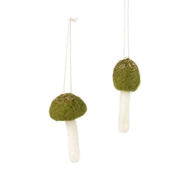 FELTED MUSHROOM ORNAMENT - GREEN