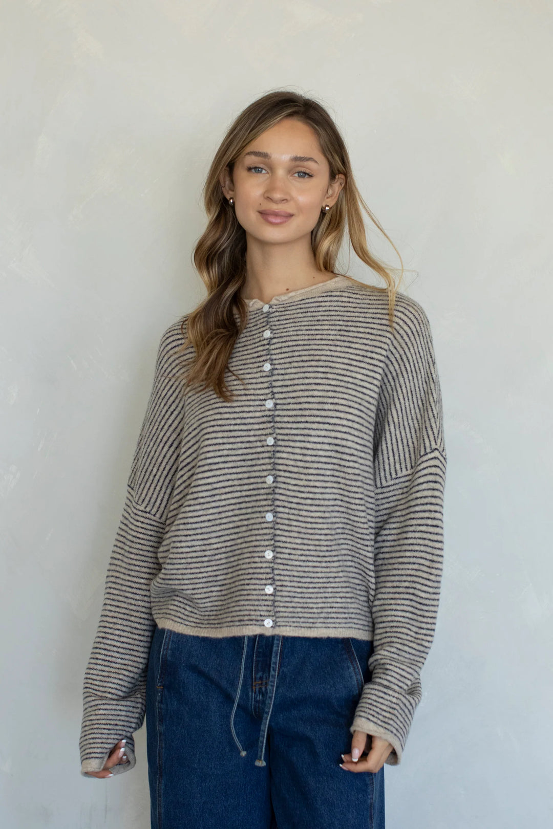 PIPER CARDIGAN - PINSTRIPE NATURAL