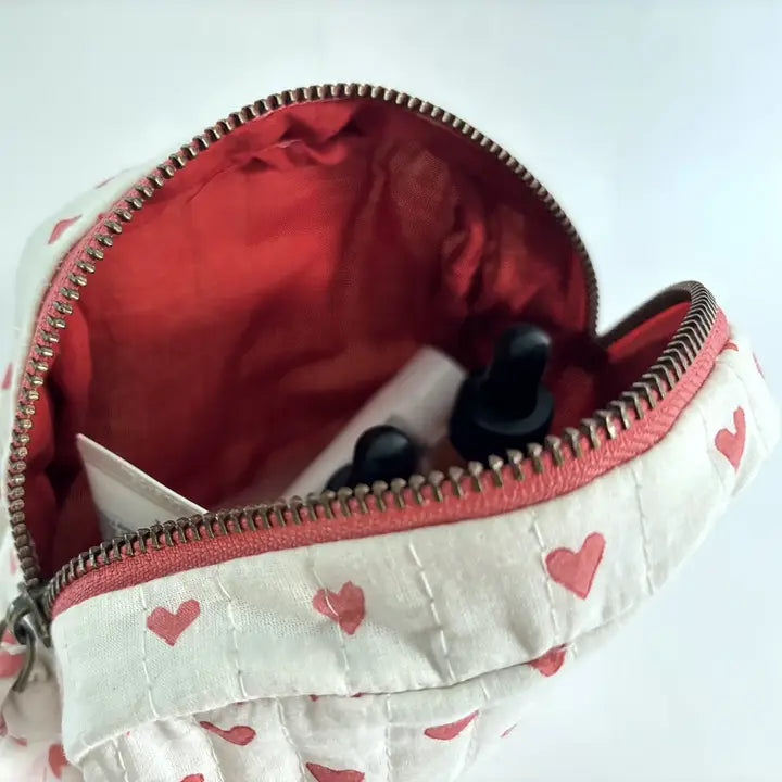 HANDMADE QUILTED POUCH - HEARTS