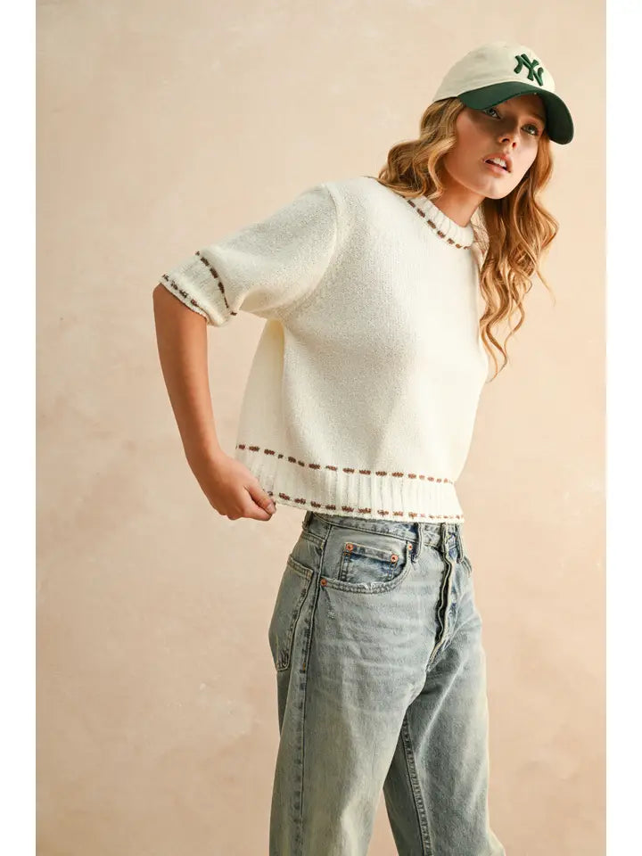 TOP STITCH CROPPED SWEATER