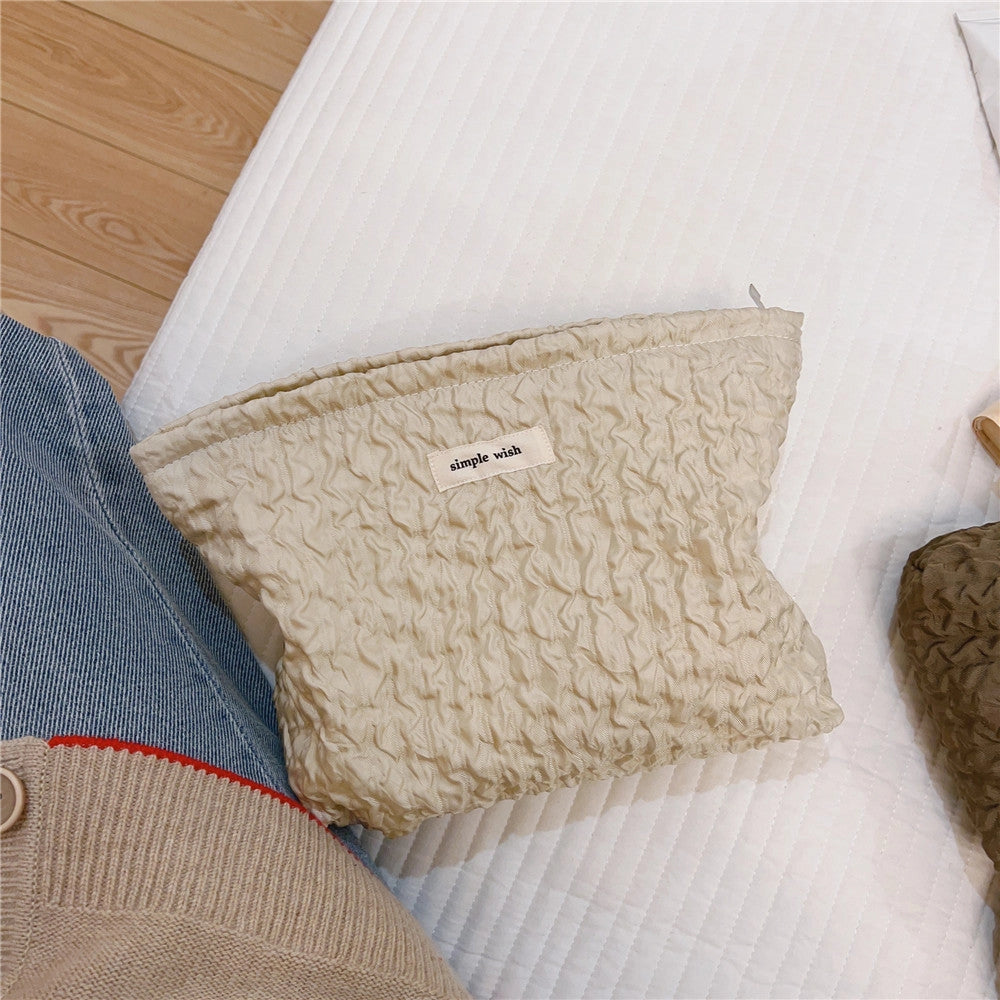 RUCHED MAKEUP POUCH - BEIGE