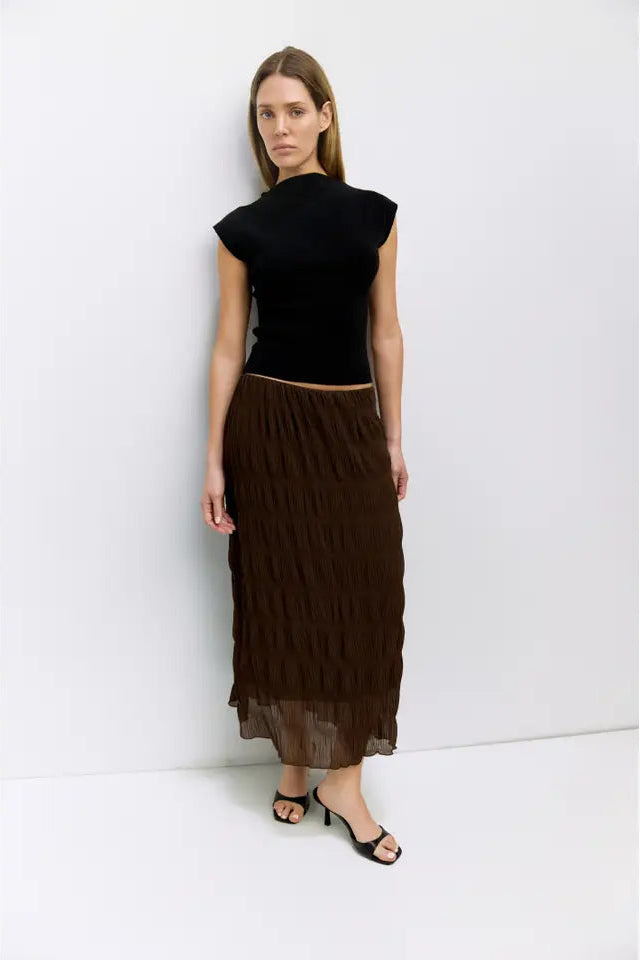 RUNA SEMI SHEER SKIRT - BROWN