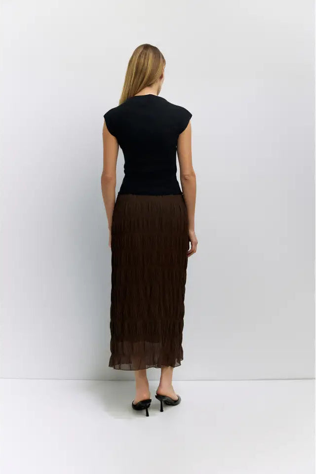 RUNA SEMI SHEER SKIRT - BROWN