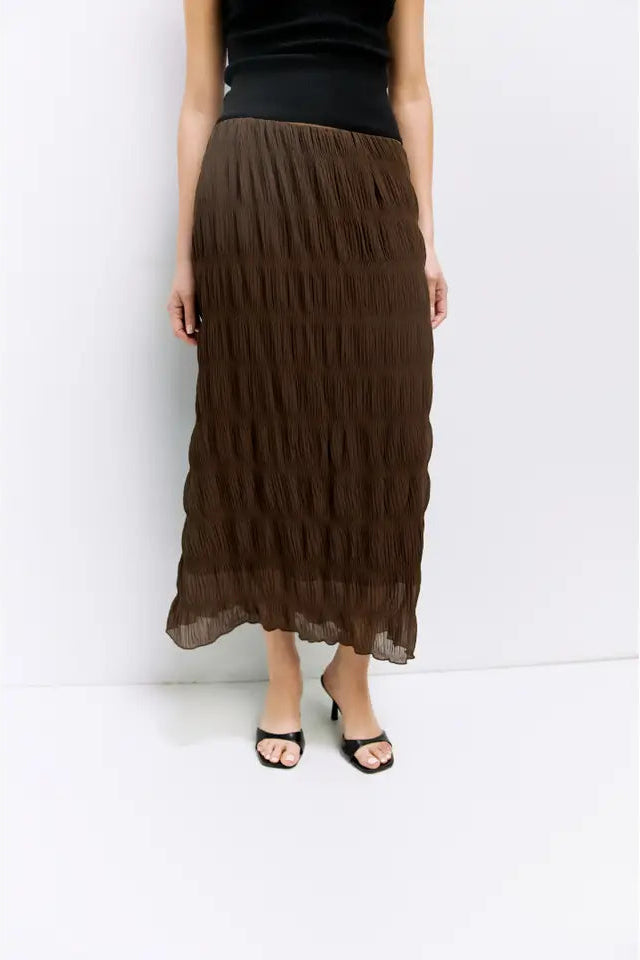 RUNA SEMI SHEER SKIRT - BROWN