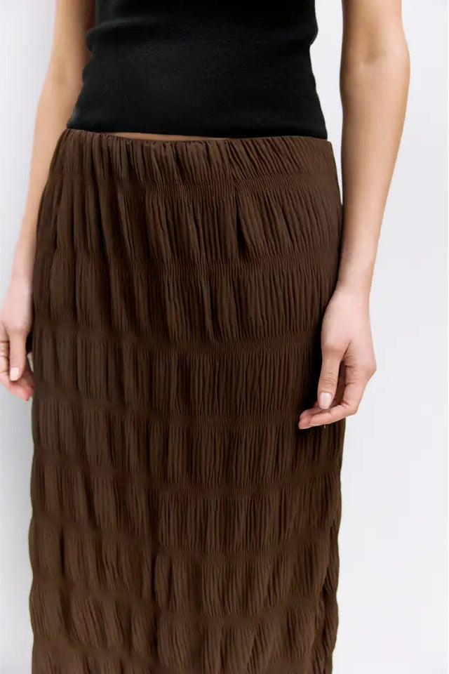 RUNA SEMI SHEER SKIRT - BROWN