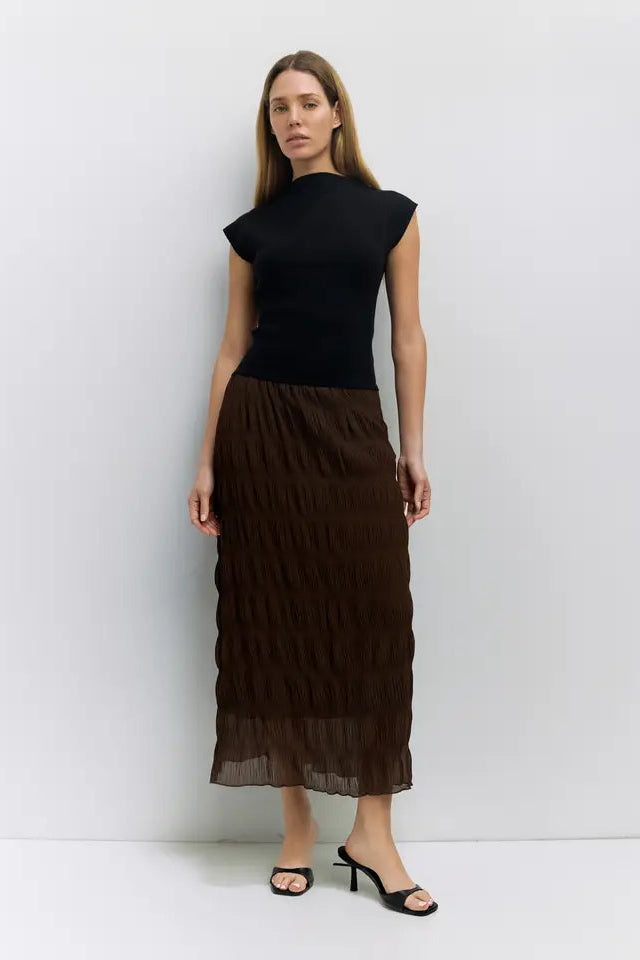 RUNA SEMI SHEER SKIRT - BROWN