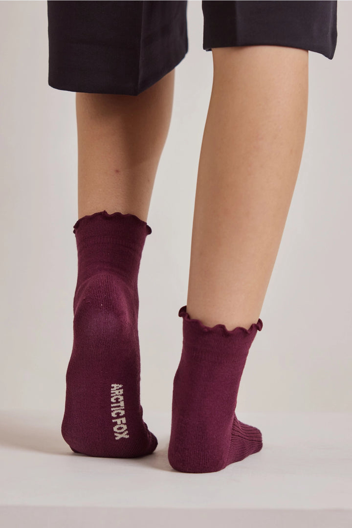 BAMBOO RUFFLED SOCK - CHERRY