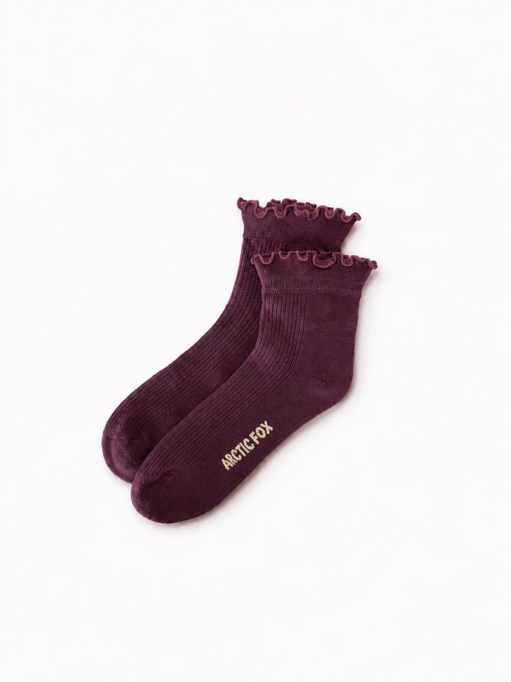 BAMBOO RUFFLED SOCK - CHERRY