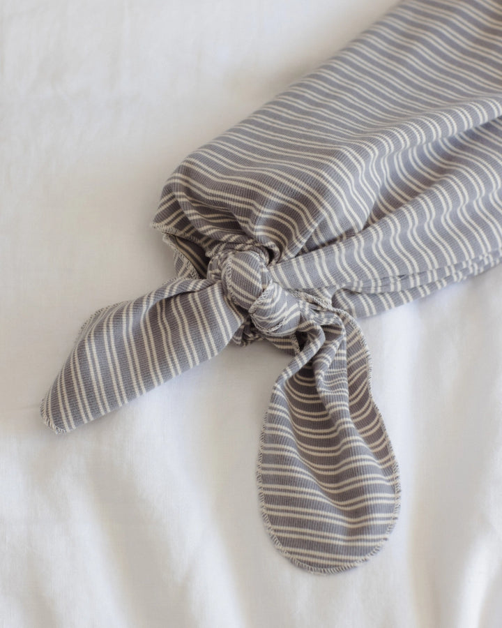 KNOTTED BABY GOWN & HAT - SLATE MICROSTRIPE