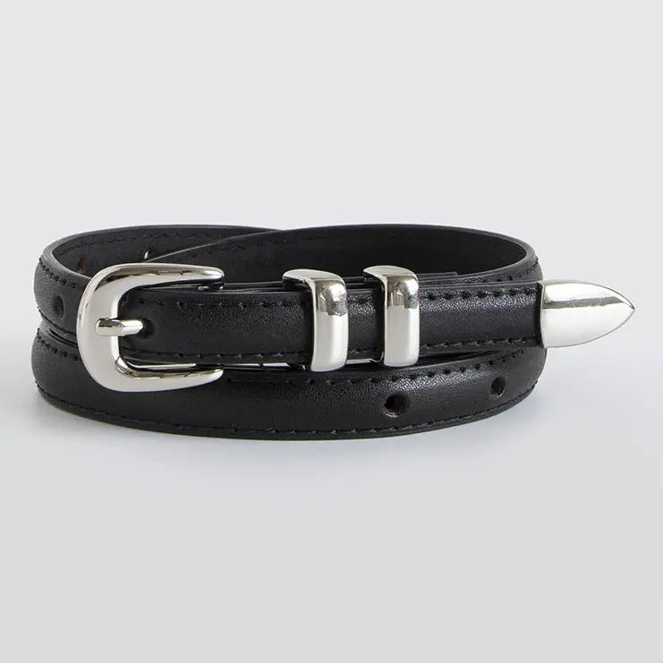 SLIM BUCKLED BELT - BLACK