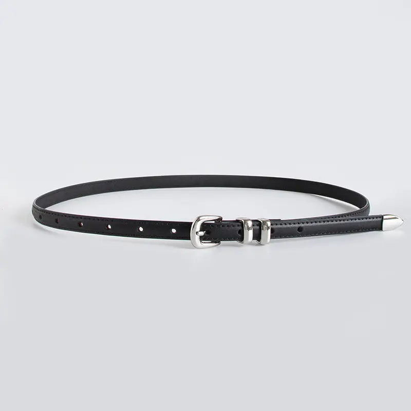 SLIM BUCKLED BELT - BLACK