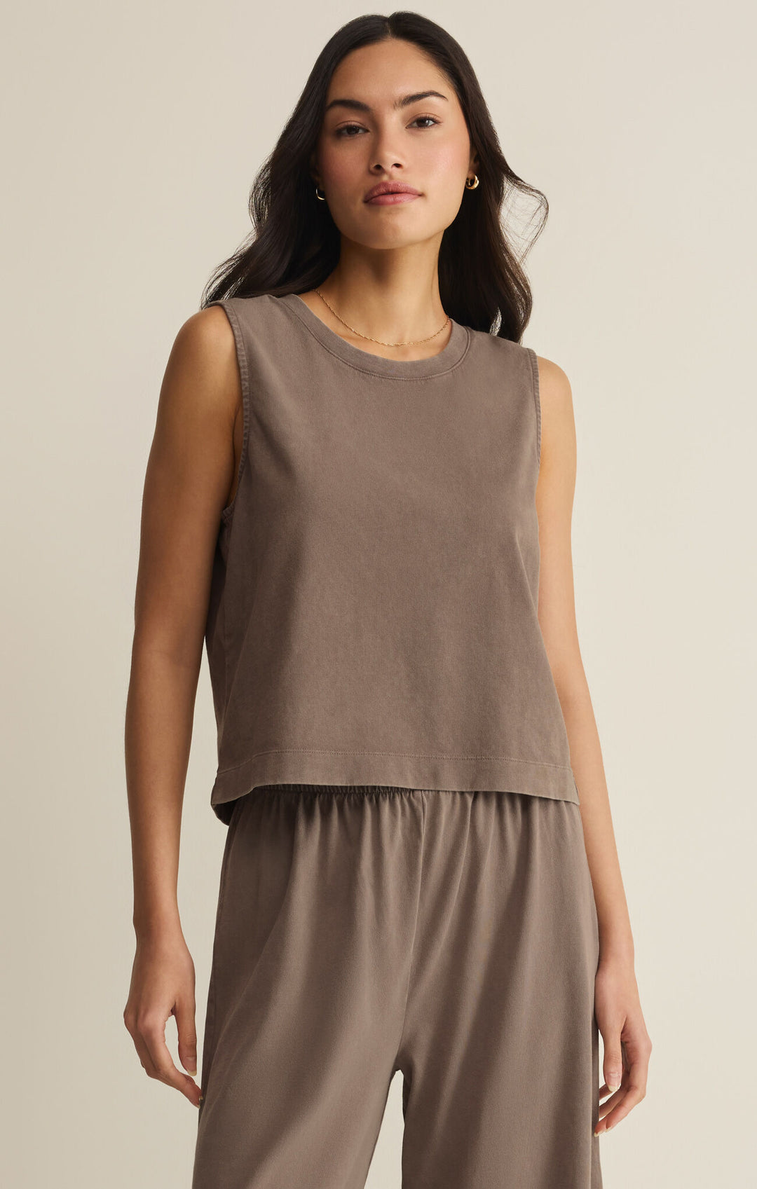 SLOANE JERSEY MUSCLE TANK - BROWN