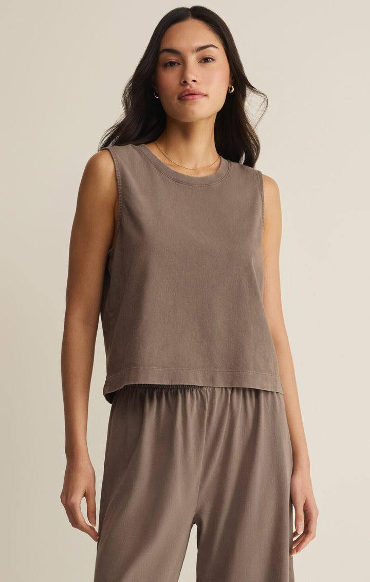 SLOANE JERSEY MUSCLE TANK - BROWN