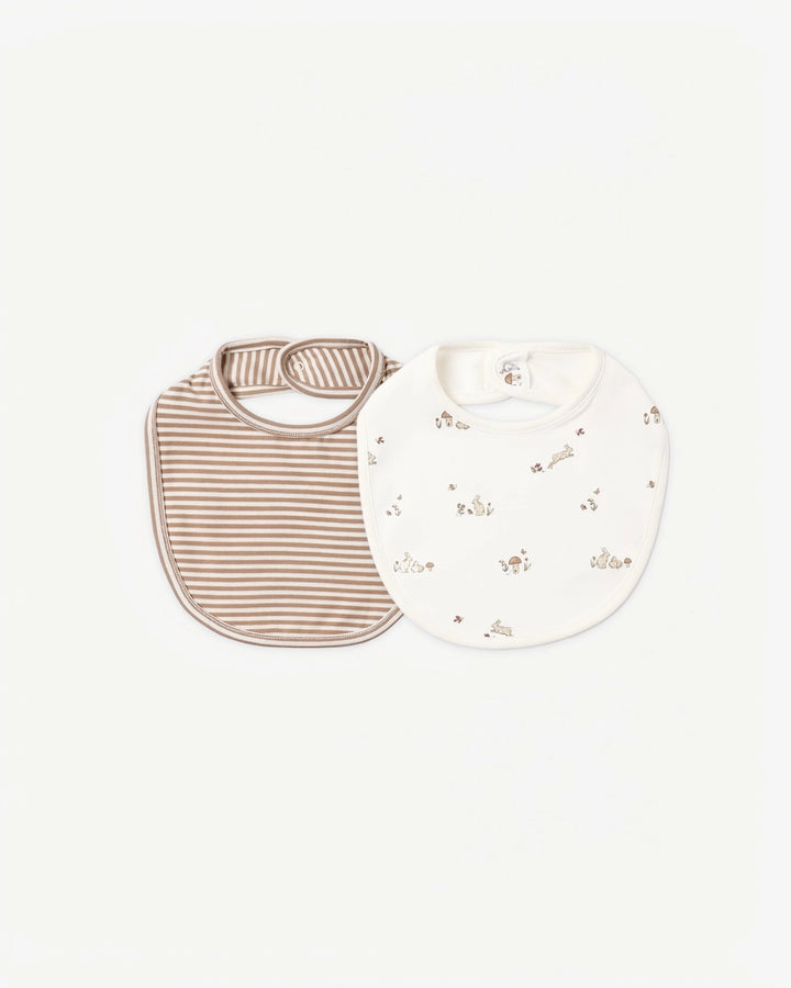 JERSEY SNAP BIB - BUNNIES & ALMOND STRIPE