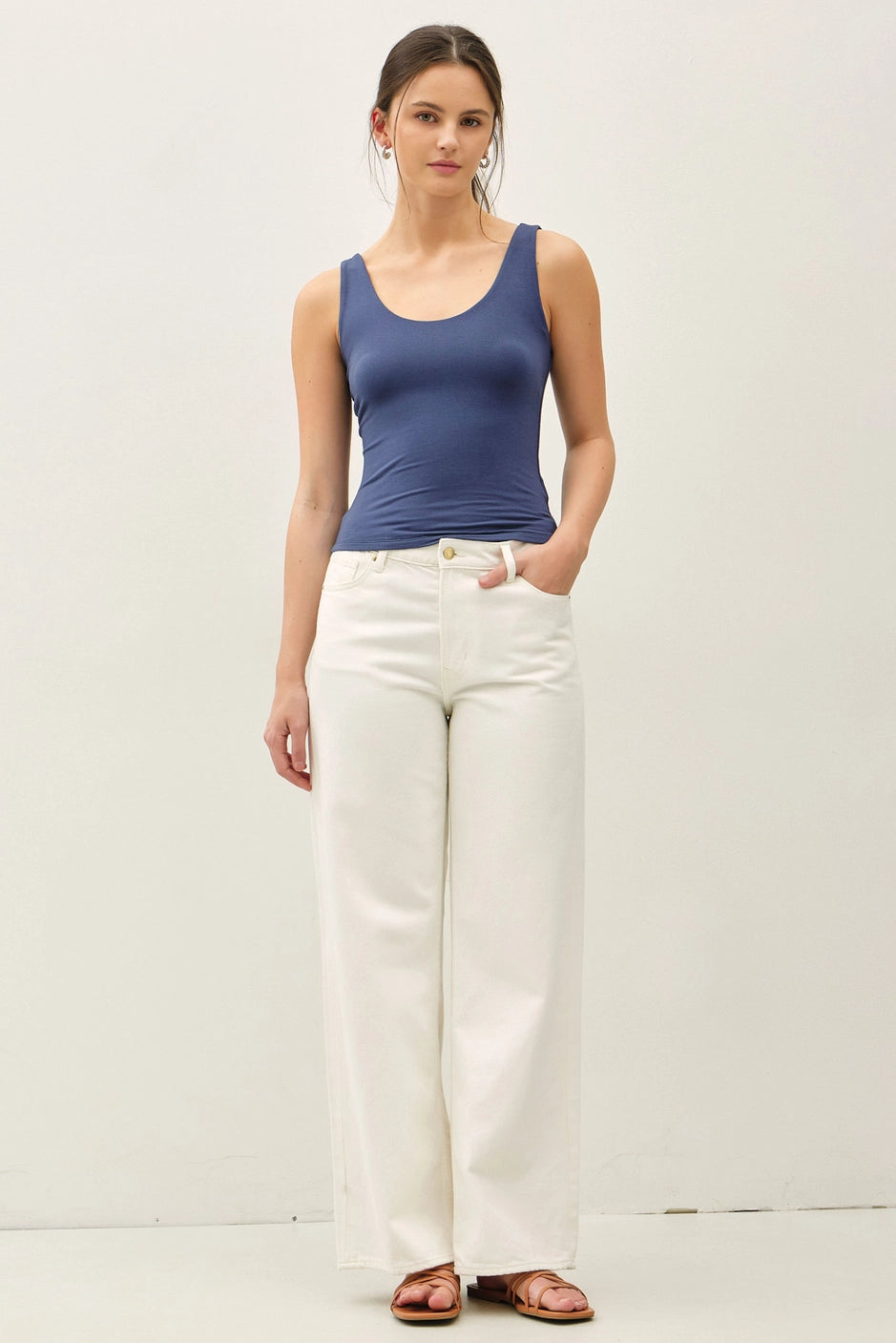 SOFTY SCOOP NECK TANK - DENIM BLUE