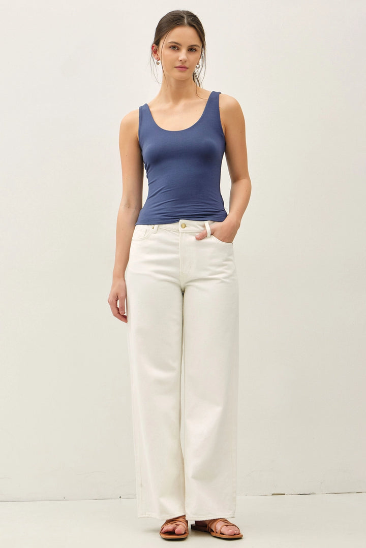 SOFTY SCOOP NECK TANK - DENIM BLUE