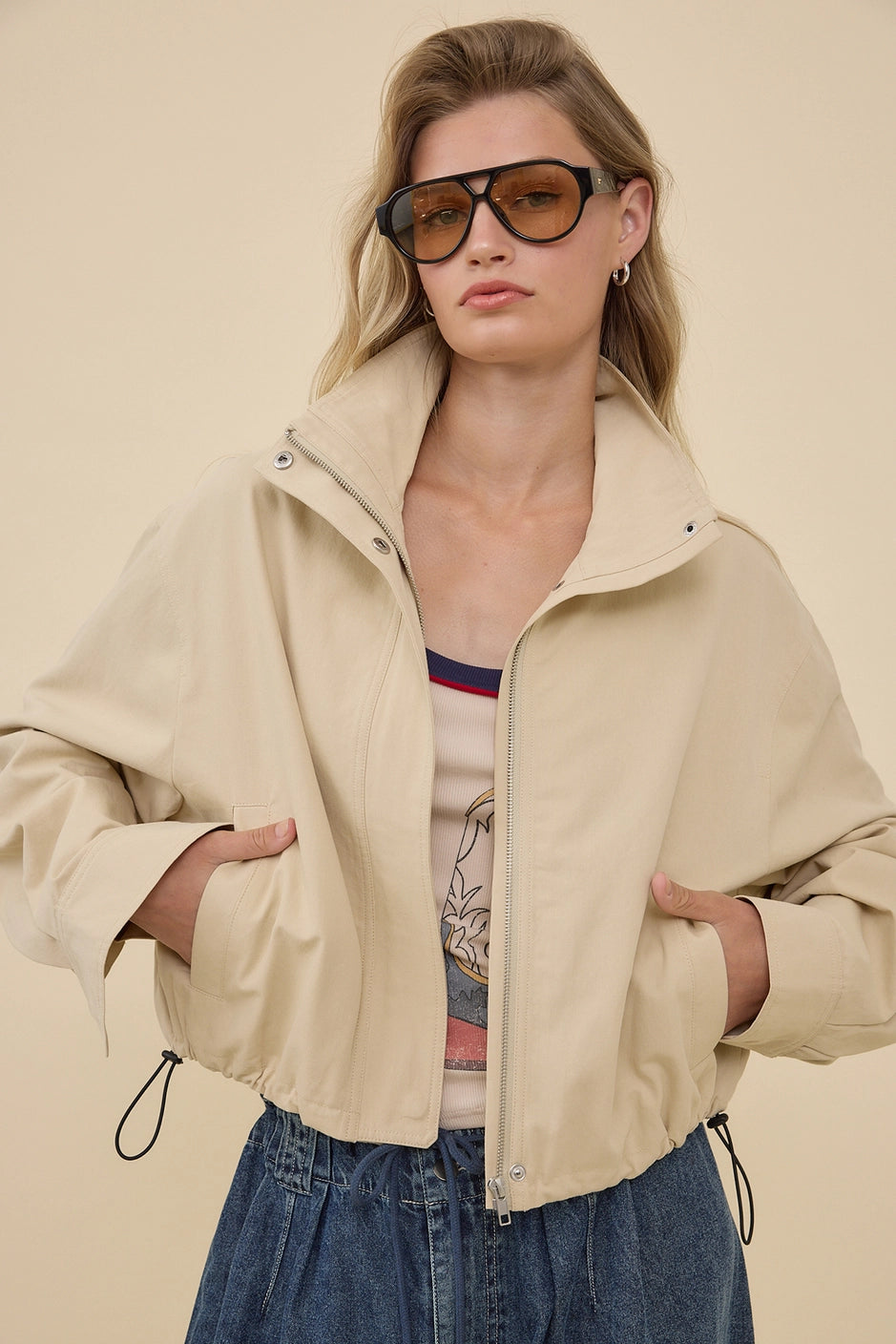STAND COLLAR CROPPED JACKET