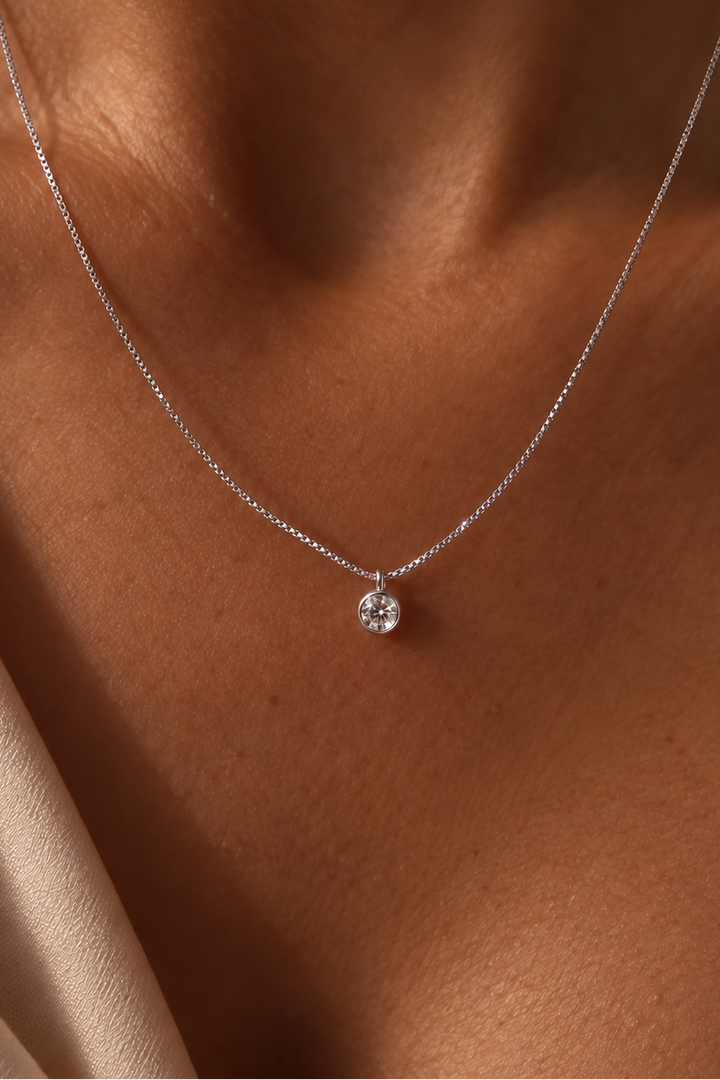 STERLING SILVER MICRO SOLITAIRE CZ NECKLACE