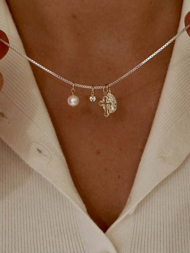 HEIRLOOM DOTTED CROSS CHARM- GOLD FILLED