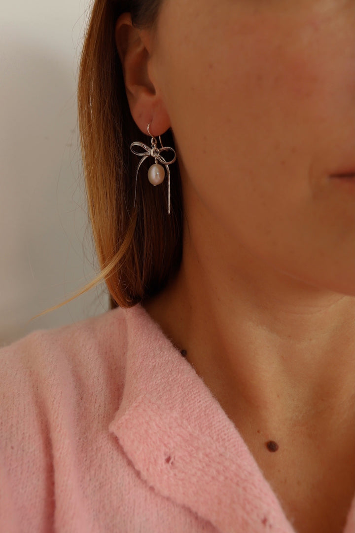 SLOANE RIBBON AND PEARL EARRINGS