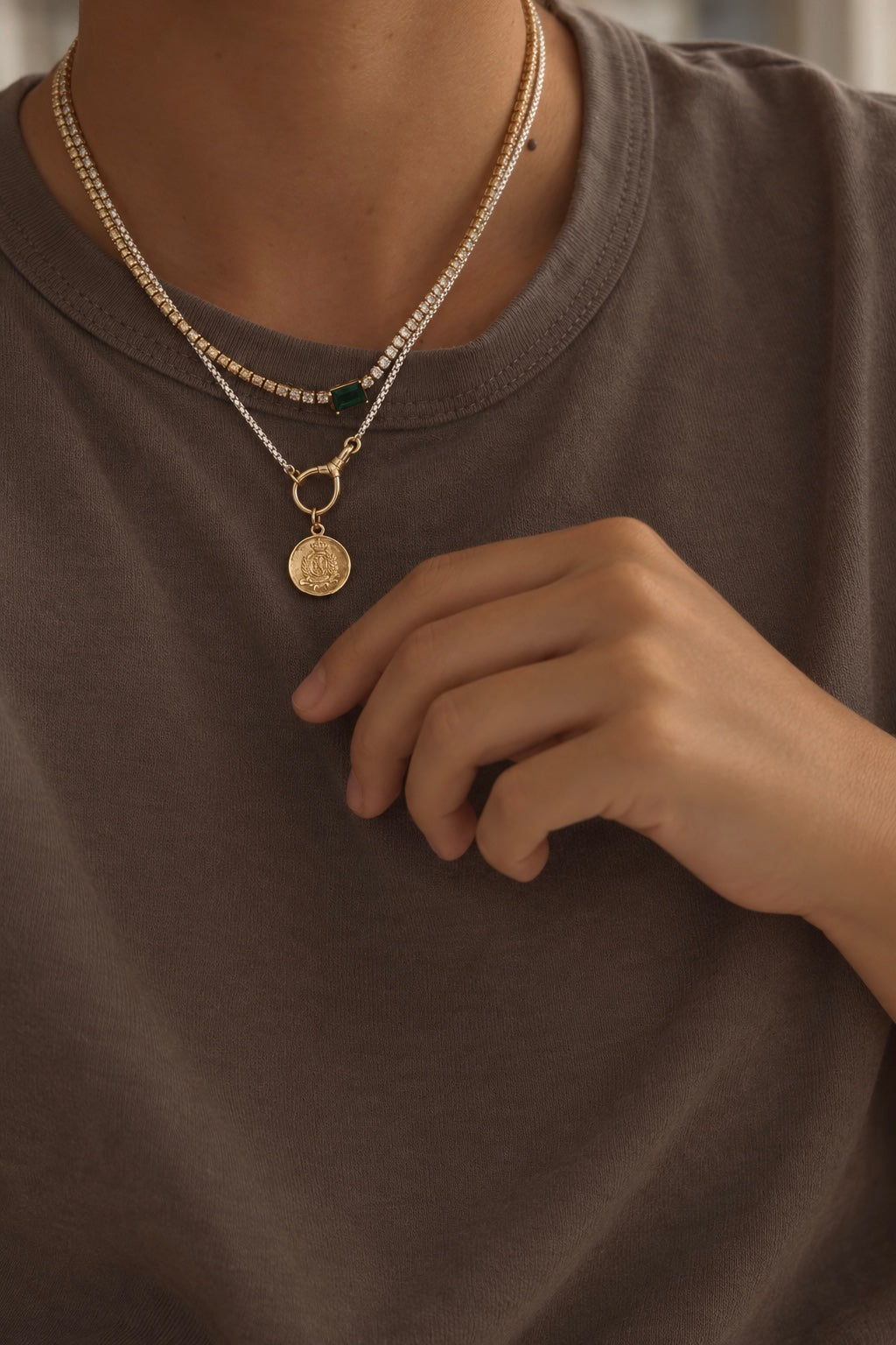 MARLOWE MIXED METAL CHARM KEEPER NECKLACE