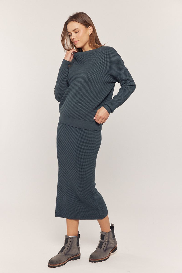 NINA WAFFLE KNIT MIDI SKIRT