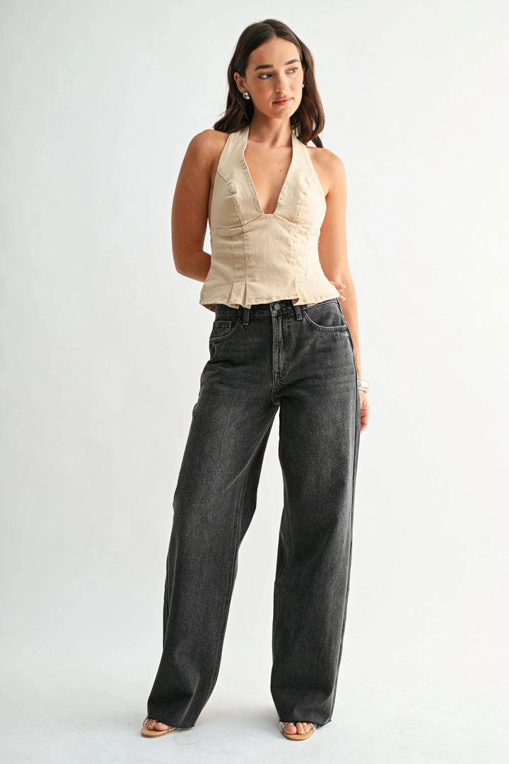 HIGH RISE WIDE LEG JEAN - WASHED GREY
