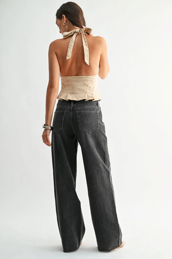 HIGH RISE WIDE LEG JEAN - WASHED GREY