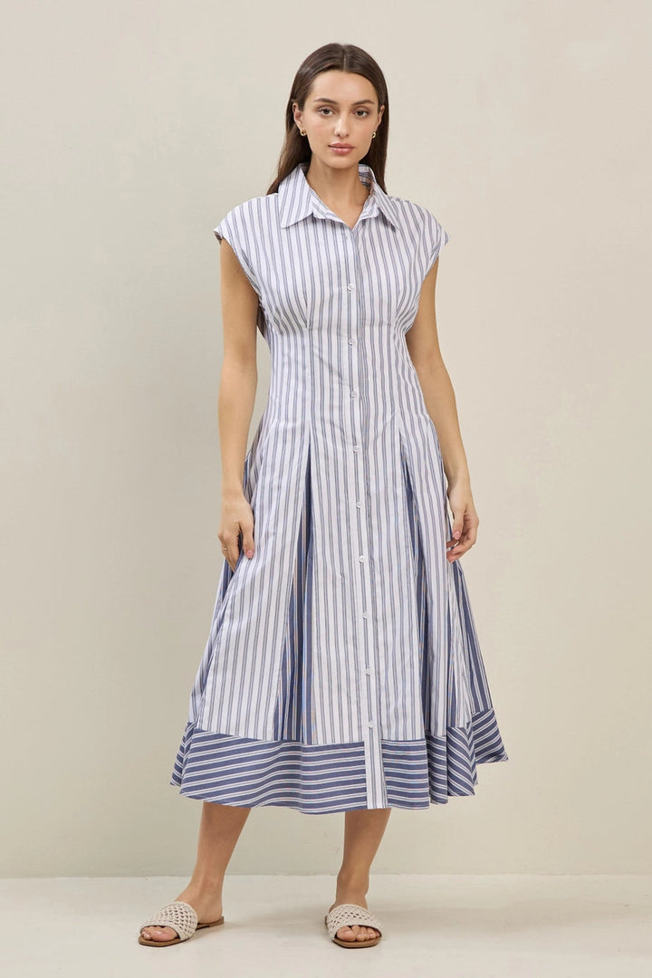 PINSTRIPED COLORBLOCK SHIRTDRESS