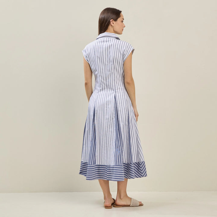 PINSTRIPED COLORBLOCK SHIRTDRESS