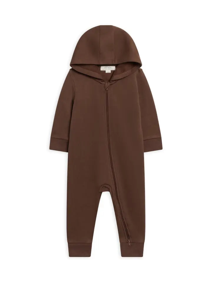 BABY GREER FLEECE HOODED ZIPPER ROMPER - CHESTNUT