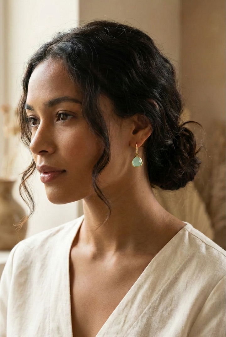 MEDIUM ALICE BLUE BEZEL EARRINGS