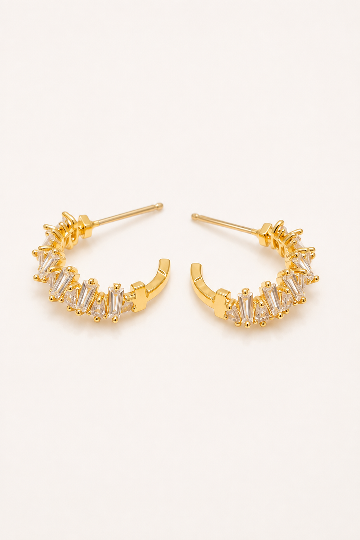 TAPERED BAGUETTE CZ HOOPS
