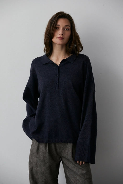 HEATHER POLO SWEATER TOP