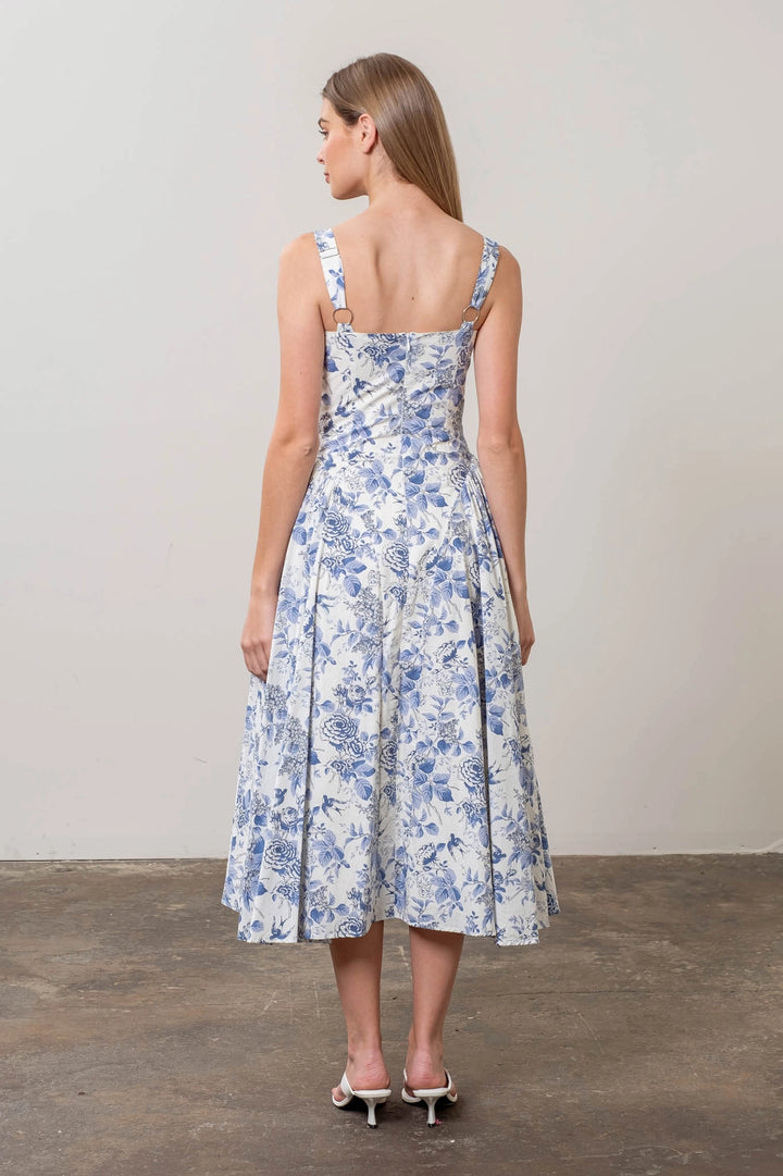 GARDEN FLORAL CORSET MIDI DRESS