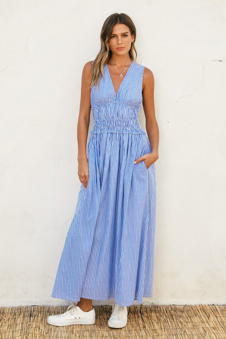 POPLIN SHIRRED WAIST MAXI