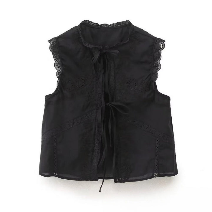 EMBROIDERED TIE VEST - BLACK