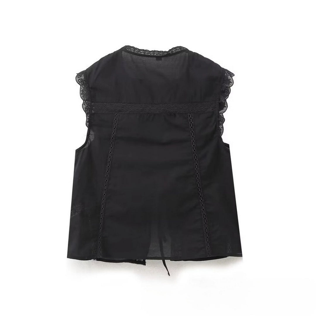 EMBROIDERED TIE VEST - BLACK