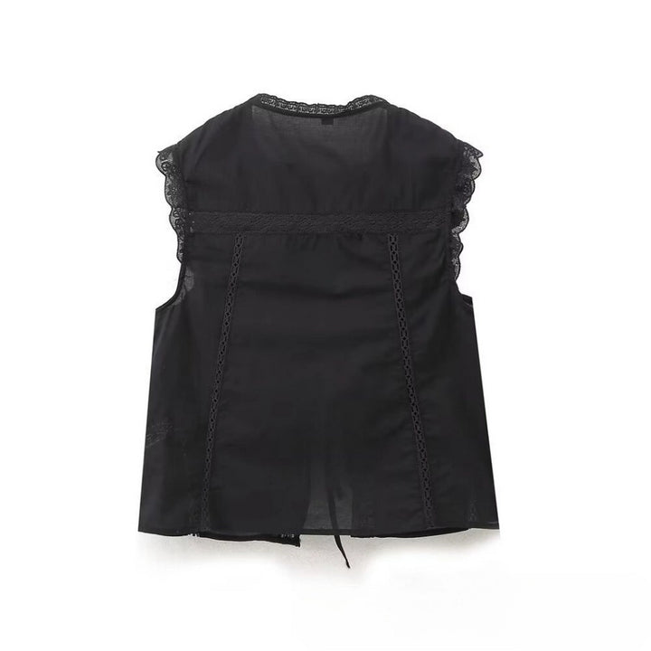 EMBROIDERED TIE VEST - BLACK